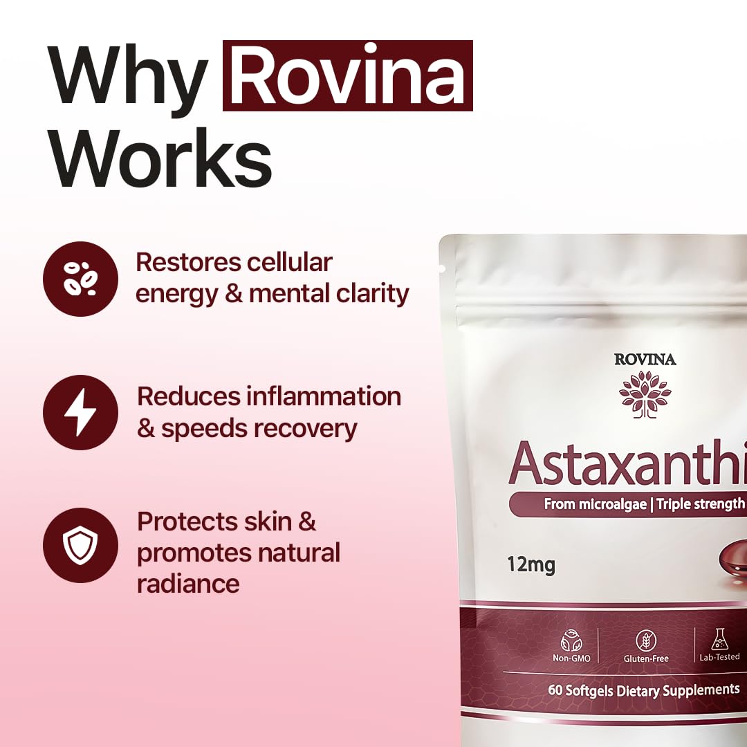ROVINA Astaxanthin 12mg Softgels, Antioxidant Supplement Support, 60 Count — Amazon image 4
