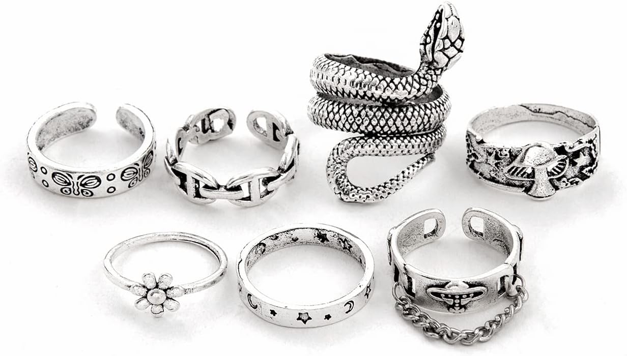 Shining Diva FashionElegant Boho Metal Ring Set for Women Girls (14233r), Silver, One Size, Metal, No Gemstone, One Size, Metal, No Gemstone, 7 Pieces, One Size, Metal, No Gemstone