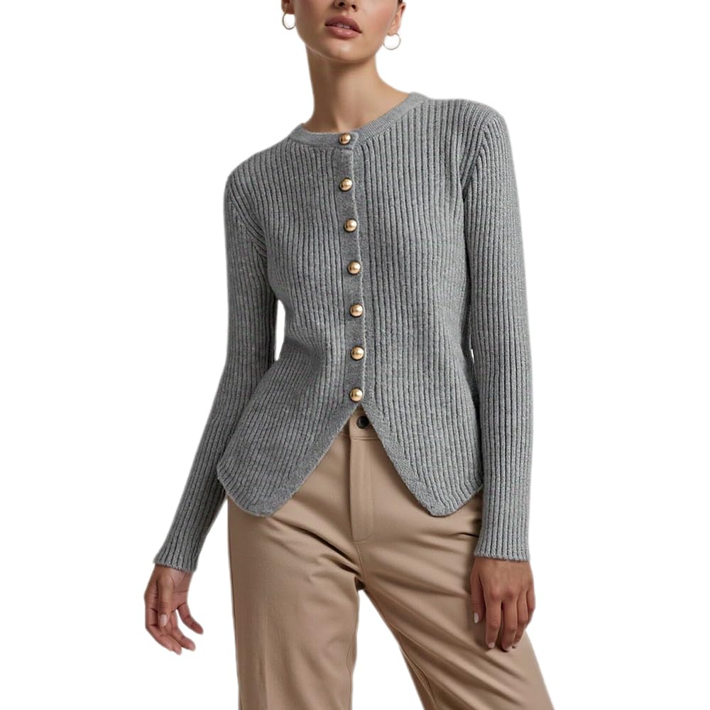 Womens Split Knit Sweater Button Down Long Sleeve Trendy Elegant Cable Knit Fall Winter Cardigan Sweater