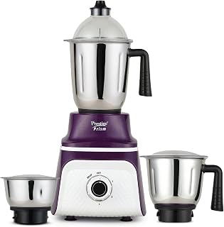 Prestige 750 Watts Prism Mixer Grinder with 3 Stainless Steel Jars| LED Power Indicator|Flow Breaker Design|Sturdy Handles| Purple and White