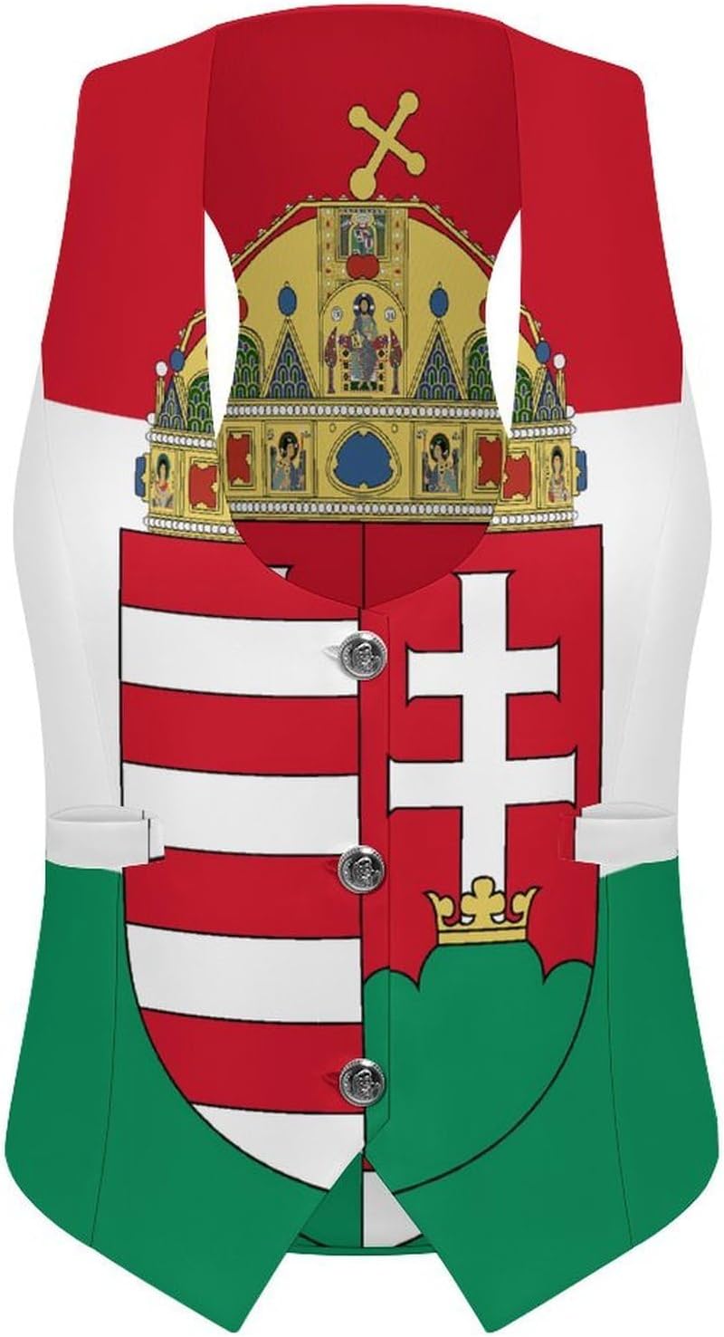 Hungarian Flag Hungary Emblem Women's Tuxedo Waistcoat Suit Vest | 3 Button V-Neck Slim Fit Casual Sleeveless Top