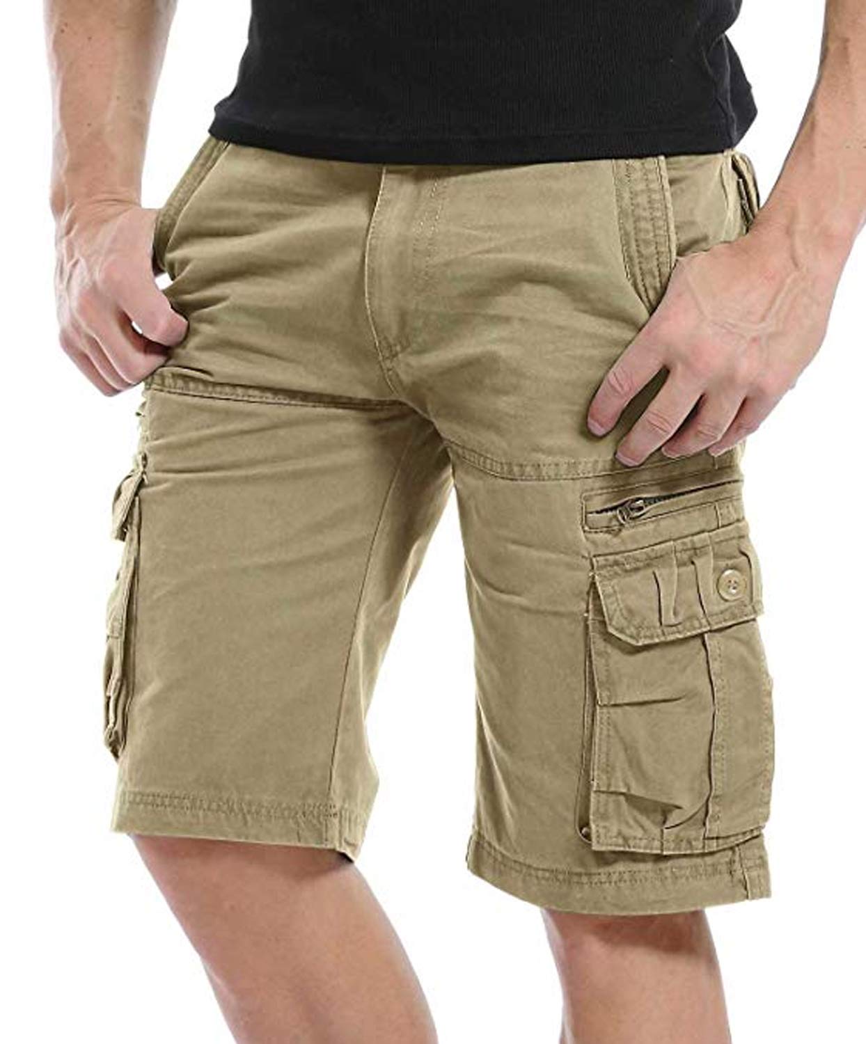 Men's Cargo Shorts with 6 Pockets, Cotton Bermuda Shorts, Fabric Trousers with Zip Pockets, Outdoor Summer Men's Shorts Suitable for Men