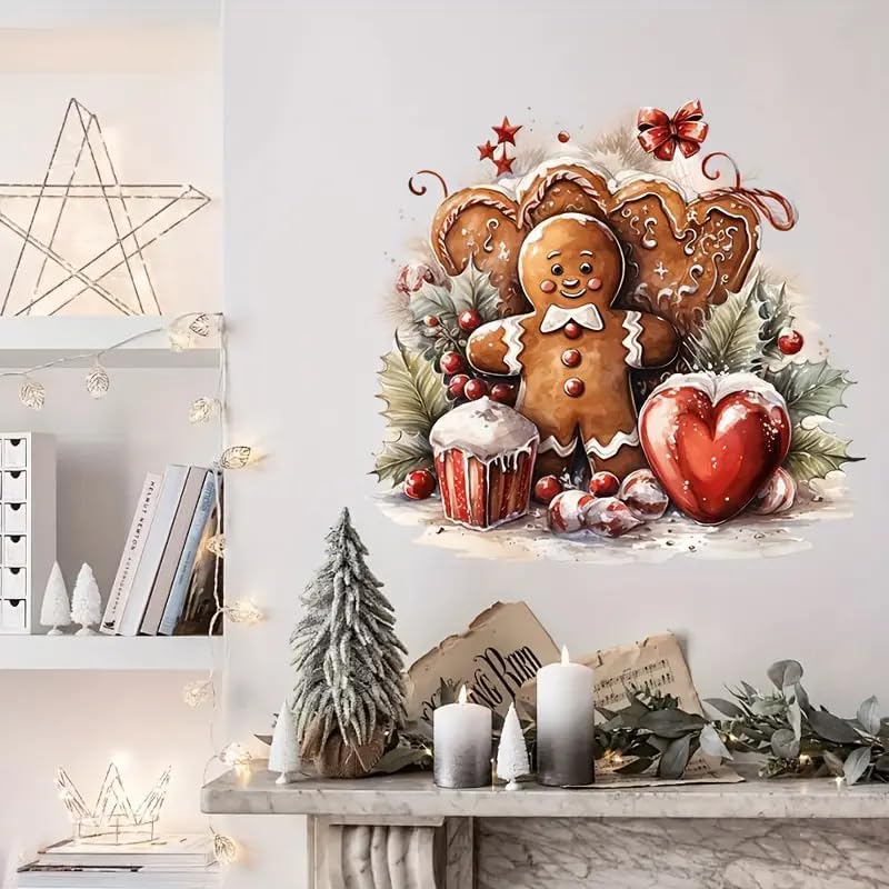 Christmas Dessert Gingerbread Man Toilet Cover Sticker Decals,Fish Bird Flower Leaf Waterproof Toilet Lid Tank Seat Decals Cistern Self-Adhesive Bathroom Wall Sticker