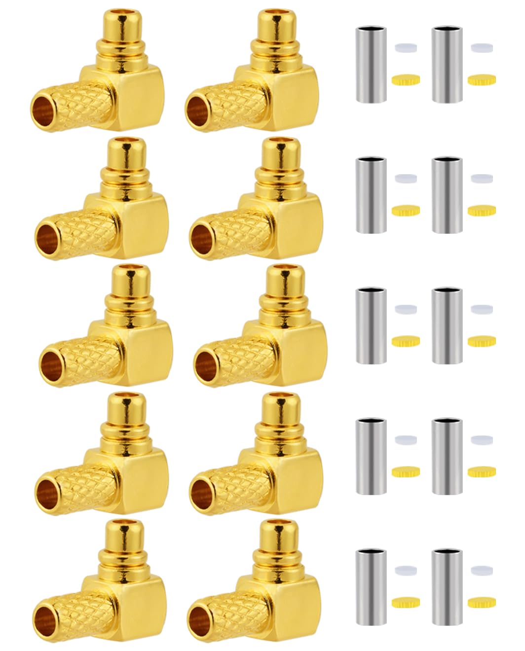 POBADY 10 PCS MMCX Male Crimp Connectors 50 Ohm MMCX Plug Right Angle RF Coax Connector for RG174 RG316 RF Coaxial Cable