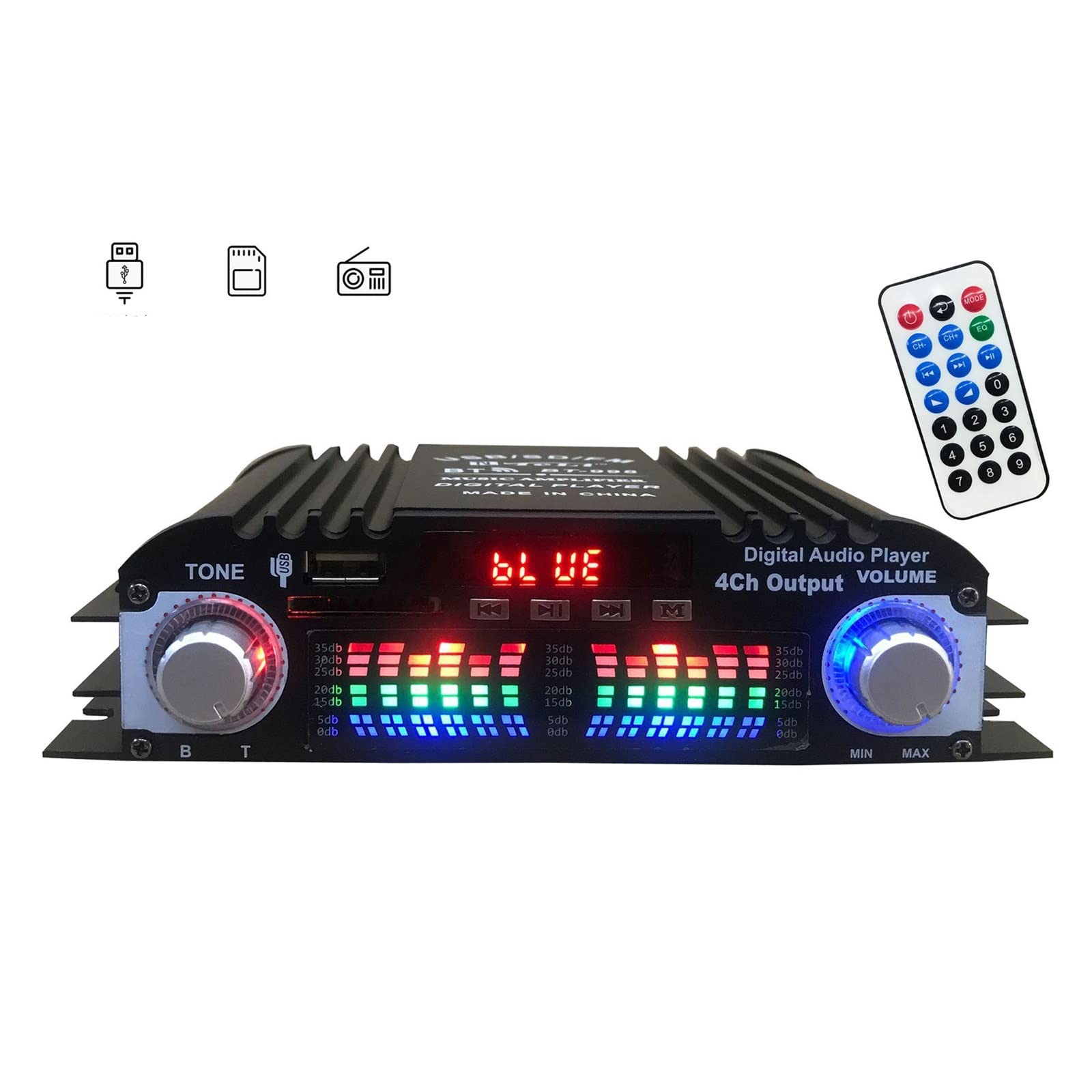Domowy wzmacniacz samochodowy 4-kanałowe głośniki samochodowe Booster Powered Subwoofer Amplificador Support FM U Disk,Szeroka kompatybilność