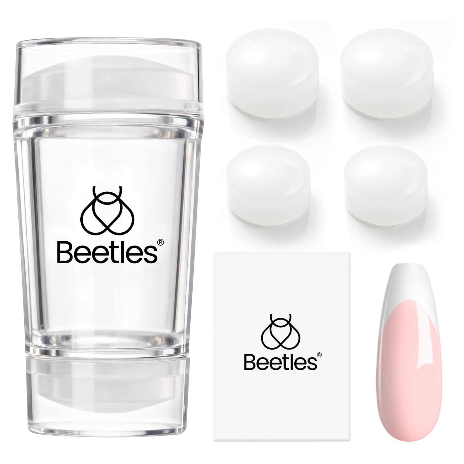 Beetles French Tip Tool Nail Stamp 6Pcs Silicone French Tips Stamp Kit with Replacement Stamper Heads and Scrapers