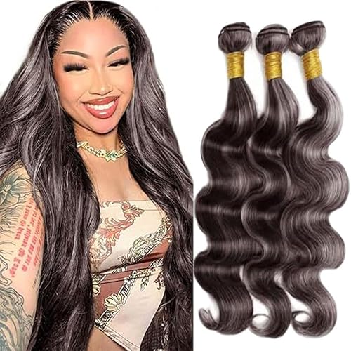 P4/Grey Bundles Human Hair 24 26 28 Inch Body Wave Highlight Chocolate Grey Huma