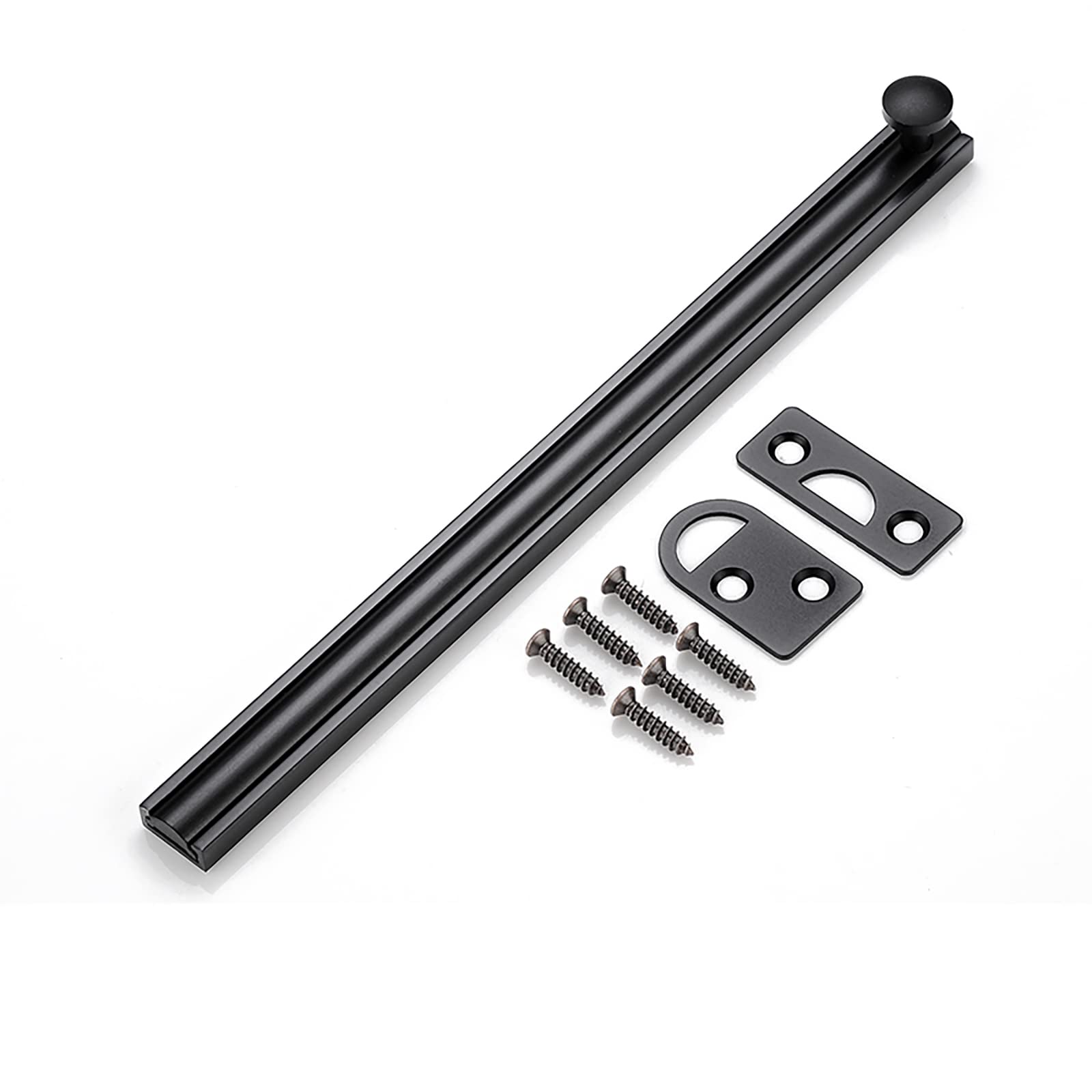 Sliding Bolt Locks, Slide Door Bolt Solid Copper Latch Buckle Invisible(Black,8in)