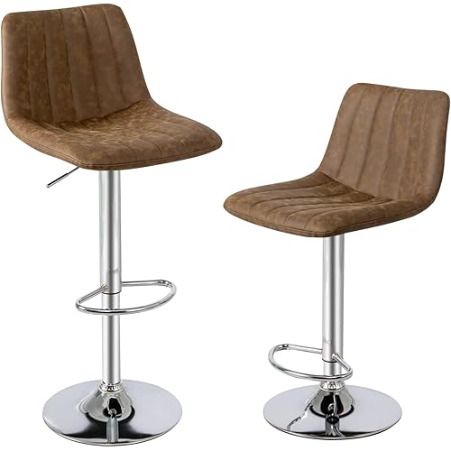 Swivel Bar Stools with Backs Pu Leather Height Adjustable Modern Pub Kitchen Counter Height Bar Stool Chair with Metal Plating Surface Anti-Rust
