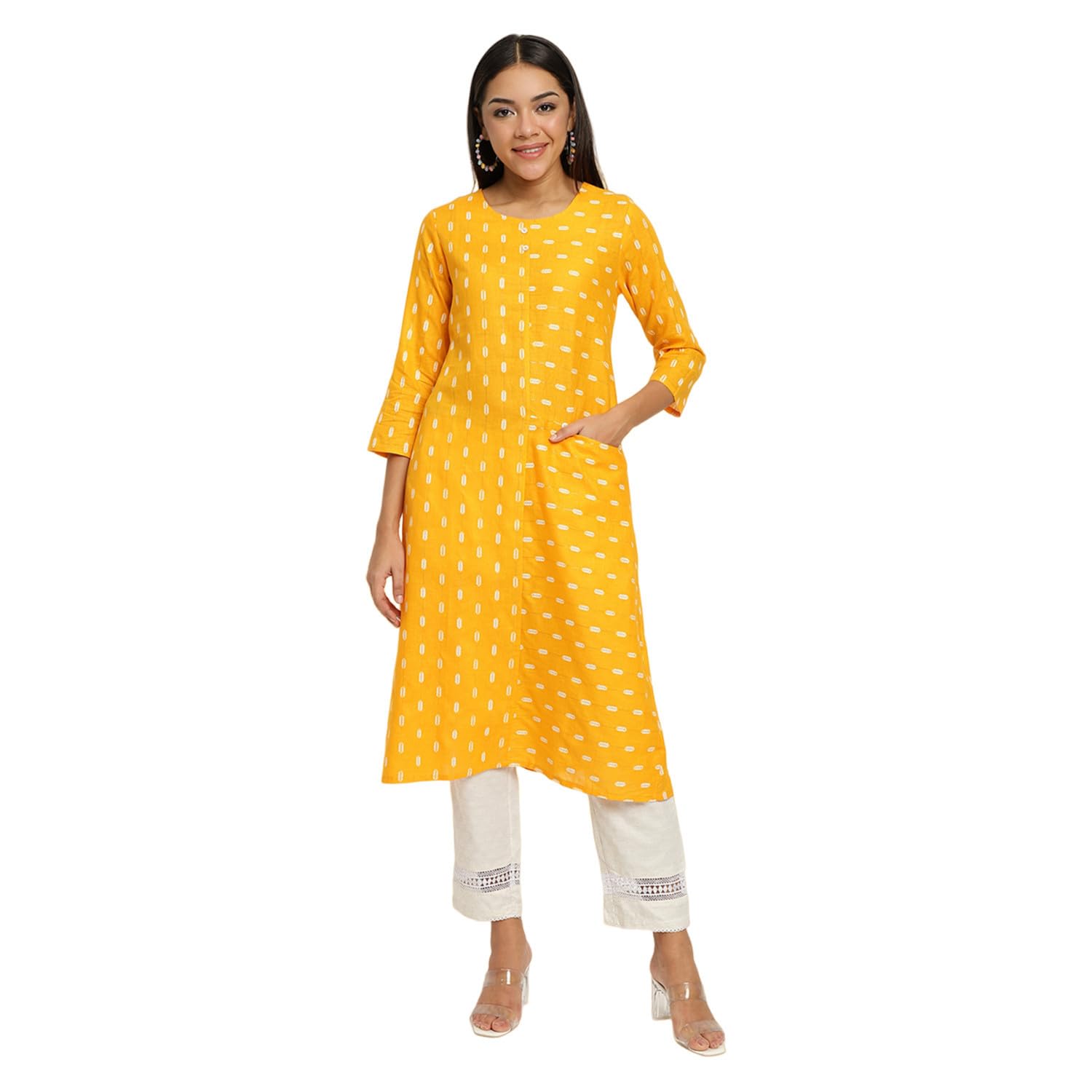 BE INDIWomen Yellow Lurex A-Line Kurta