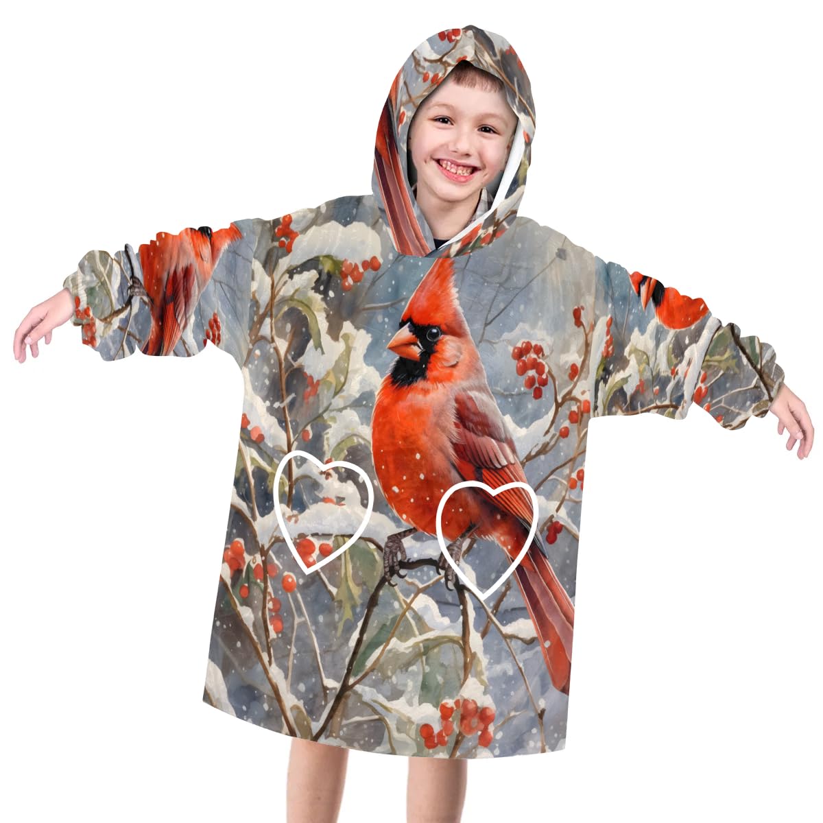 Wearable Blanket Hoodie for Kids, Cute Birds Fleece Sweatshirt Blanket Oversized Blanket Sweatshirt with Pocket Flannel Warm Hooded Blanket 6-10 Year Old Girl Boy Gift, One Size