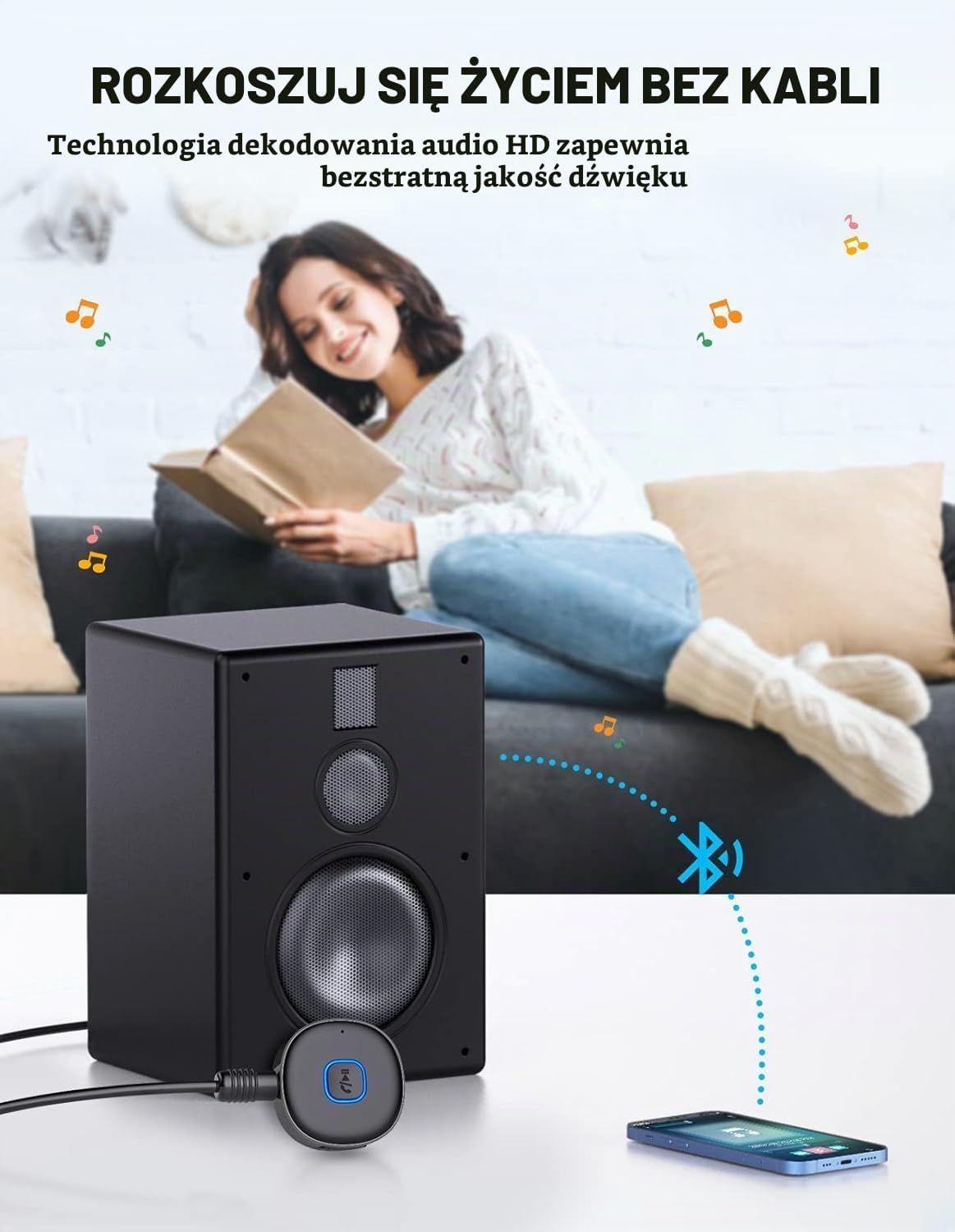 Odbiornik Bluetooth AUX Mohard, muzyka HI-FI, 16 godzin pracy zdjęcie 2