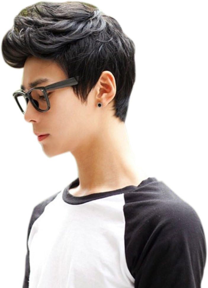 Men Boys Wigs Full Hair Short Black Dark Brown Hair Men Male Fake Hair Cosplay Wigs Fiber