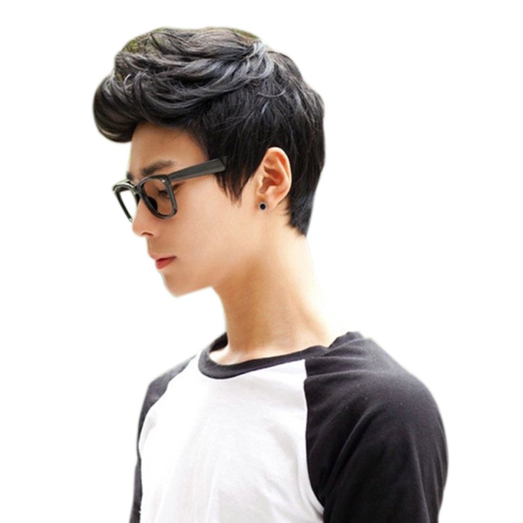 Men Boys Wigs Full Hair Short Black Dark Brown Hair Men Male Fake Hair Cosplay Wigs Fiber