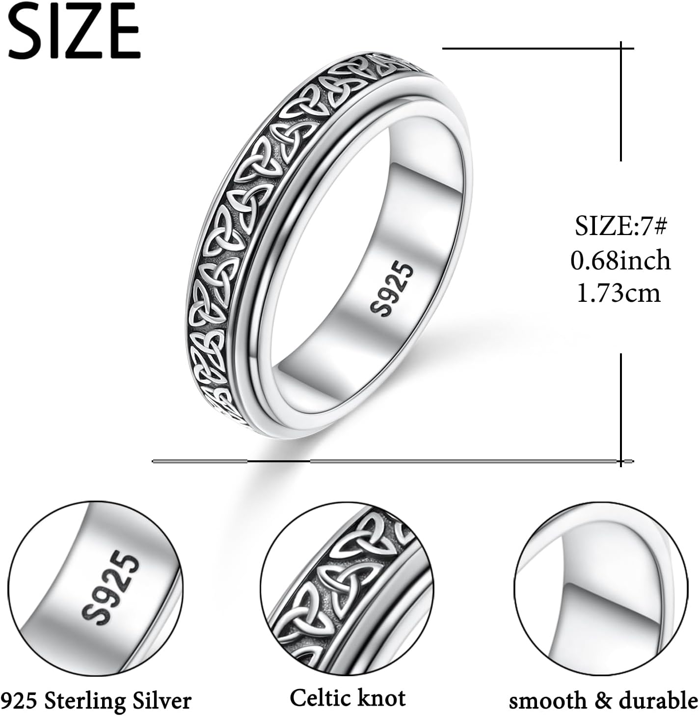 S925 Sterling Silver Spinner Fidget Ring Relief Boredom ADHD Autism Jewelry Gifts for Women Men - Image 5