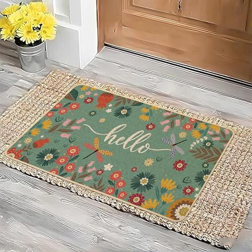 Baccessor Spring Summer Doormat 17x36 inch, Blue Flower Floral Welcome Door Mat Rug for Floor Non Slip Rubber Backing Seasonal Holiday Decor for Indoor Outdoor — view 4