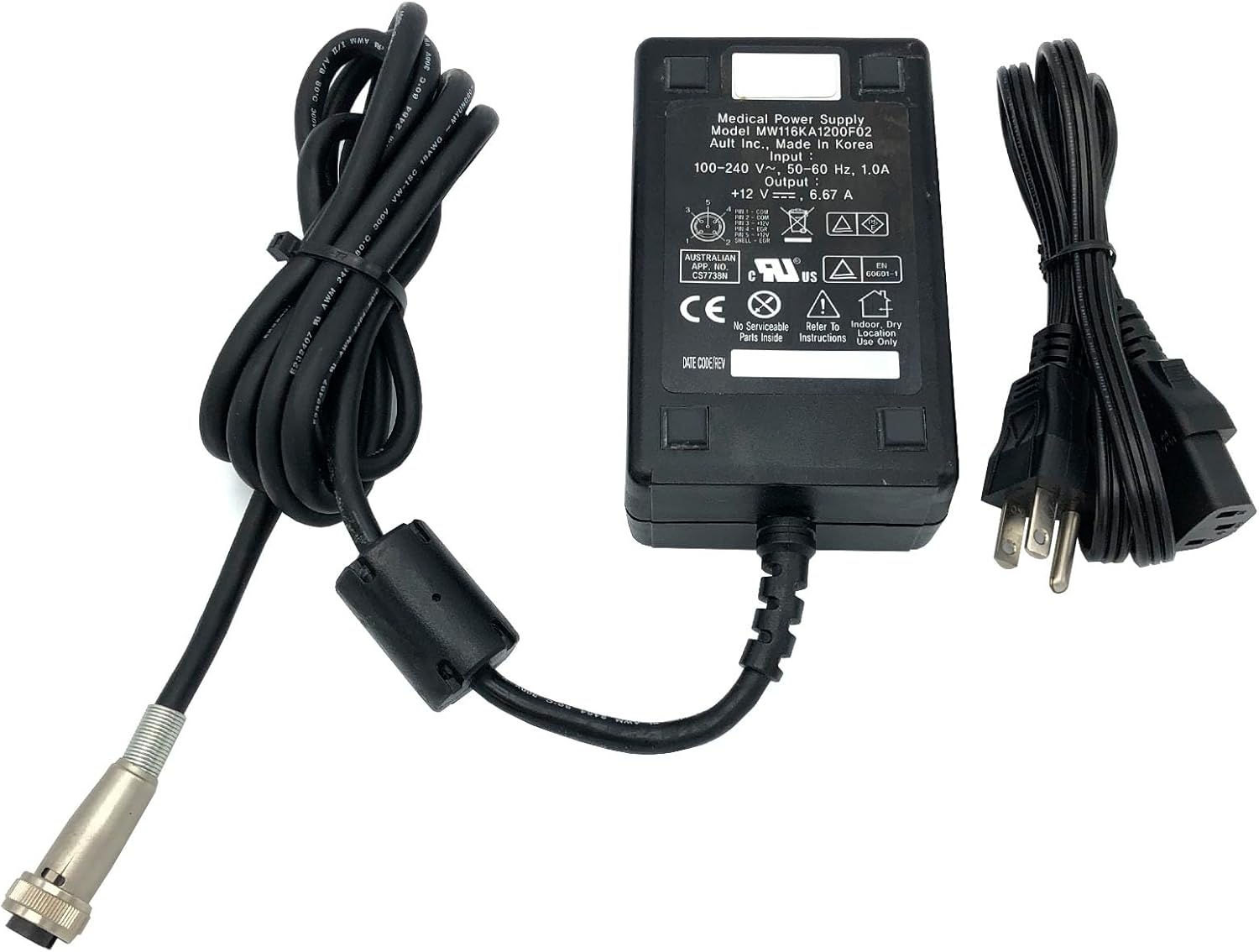 Ault MW116KA1200F02 Medical Power Supply +12V 6.67A 80W 5-Pin AC Adapter Cord