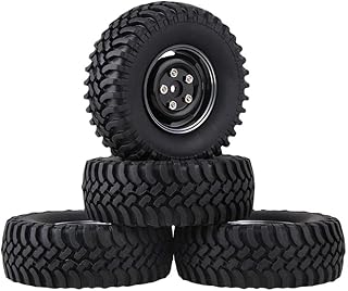 LAFEINA RC Car Tires and Aluminium Alloy Wheels for 1/10 Scale RC Rock Crawler Car Axial SCX10 RC4WD D90 Traxxas TRX4ï¼ˆBlack