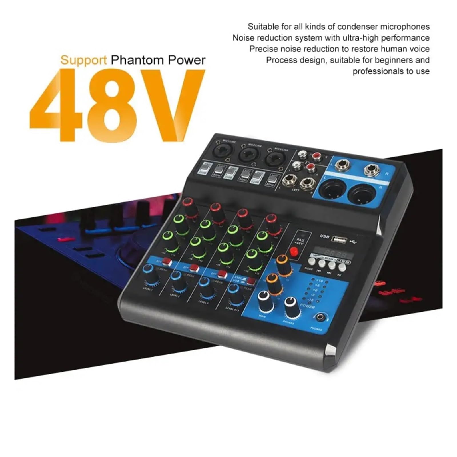 Mikser dźwięku, 5 Channel Sound Mixer Table Audio Professional Portable Digital Console Computer Recording DJ Controller Processor USB Bluetooth