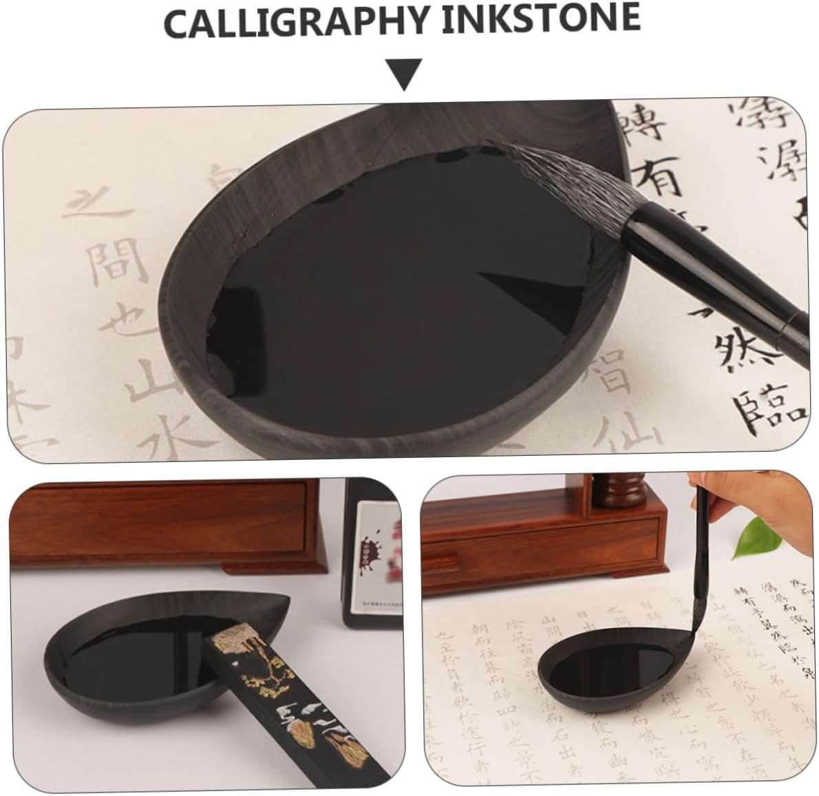 Chinese Calligraphy Inkstone Water Drop Shape Natural Stone Inkslab for Calligraphy Drawing and Sumi Painting Students and Artists