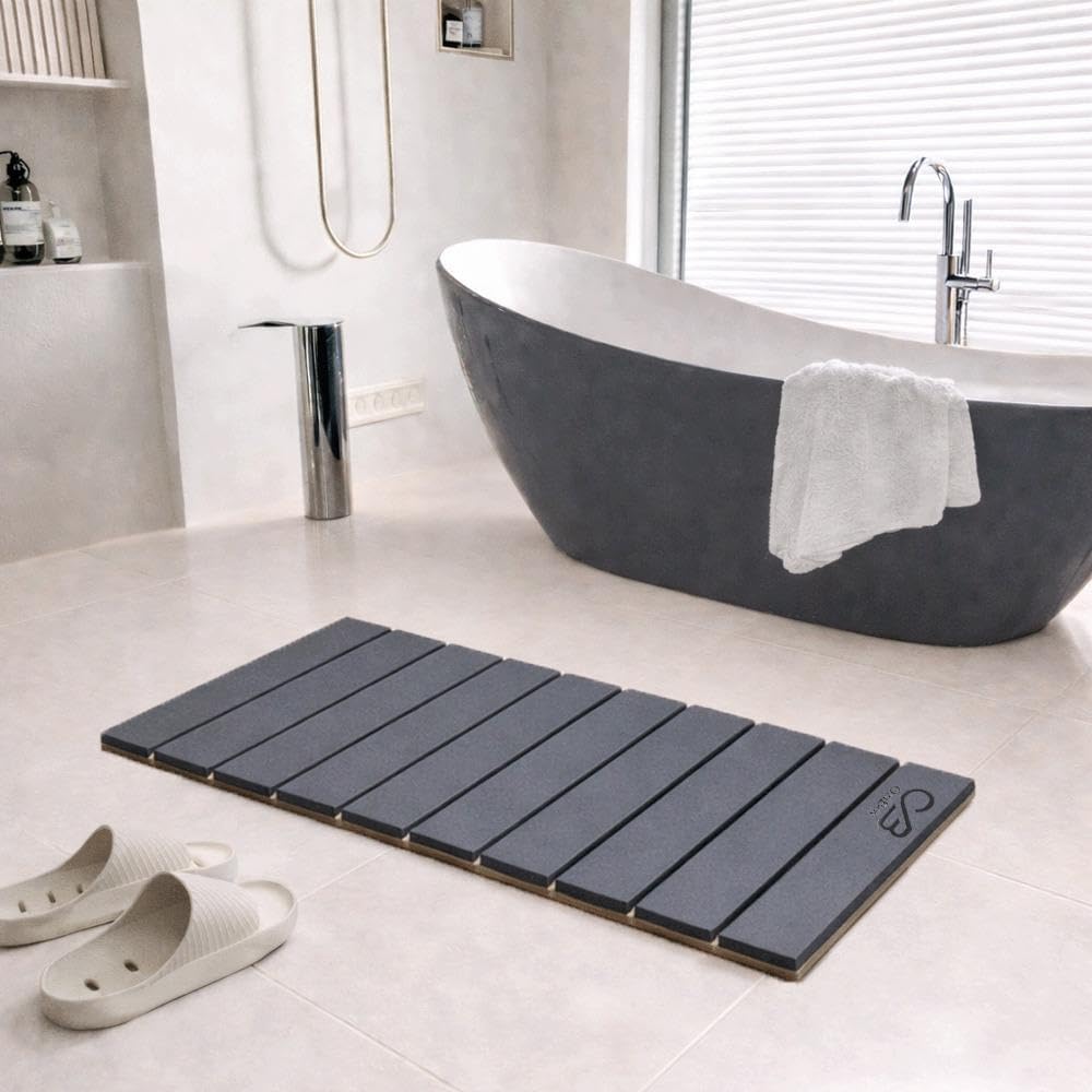 Premium Foldable Diatomaceous Stone Bath Mat – 23 x 15 Inches Super Absorbent Bathroom Floor Mat, Non-Slip & Easy to Clean, Space-Saving Foldable Design, Ideal for Bathroom, Kitchen & Indoor Use