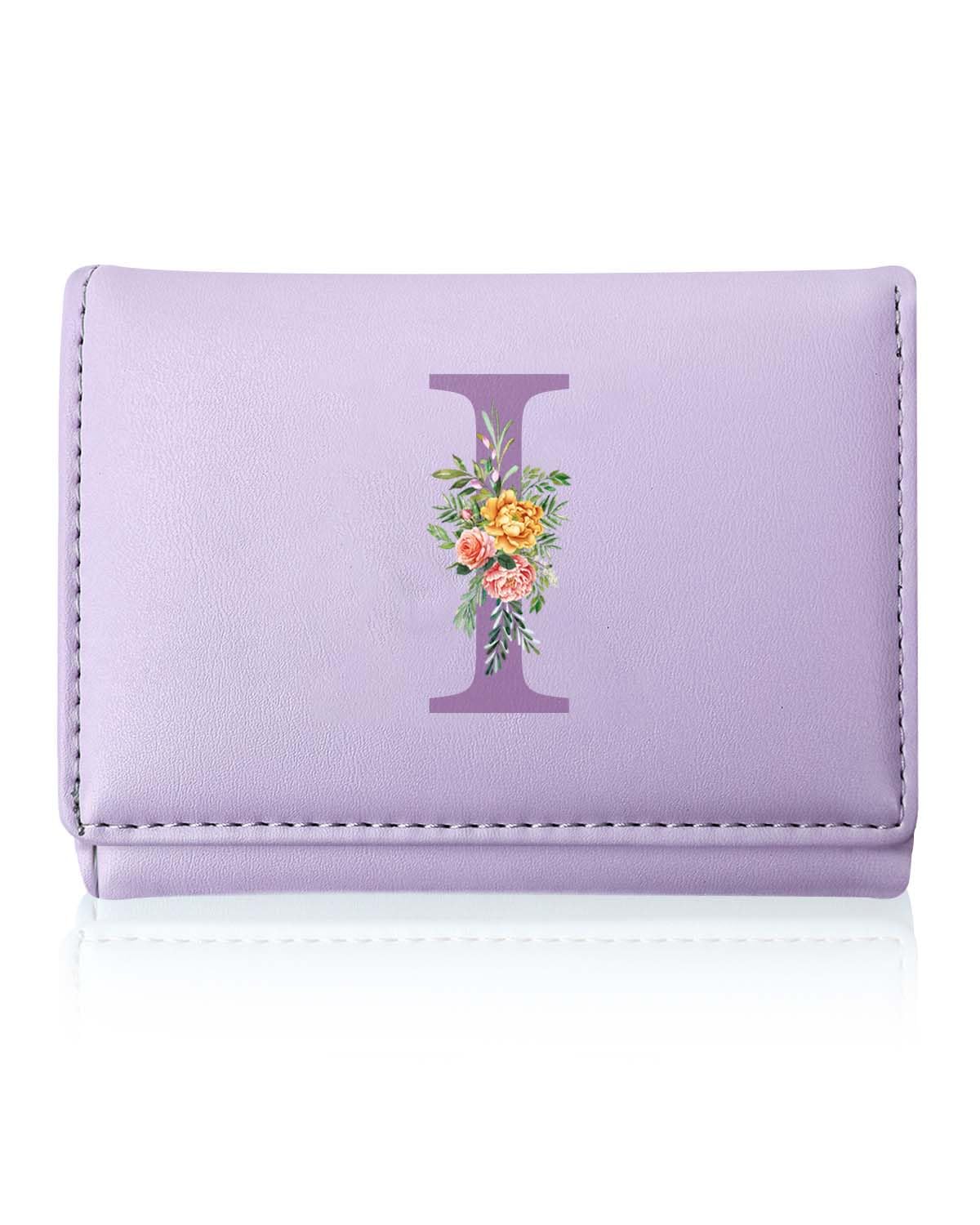 Rvelidode Girls Wallet,Small Tri-folded Aesthetic Wallet,PU Leather Purse Cash Pocket Card Holder ID Window Purse for Women Letter I