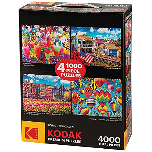 4000 Pc Kodak Premium 4-In-1: Combination Of Four 1000 Piece Puzzles Including; Bright Lights In Ny, Covered Bridge In Nh, Late Afternoon In Italy & Ballooning Fun #TOP1