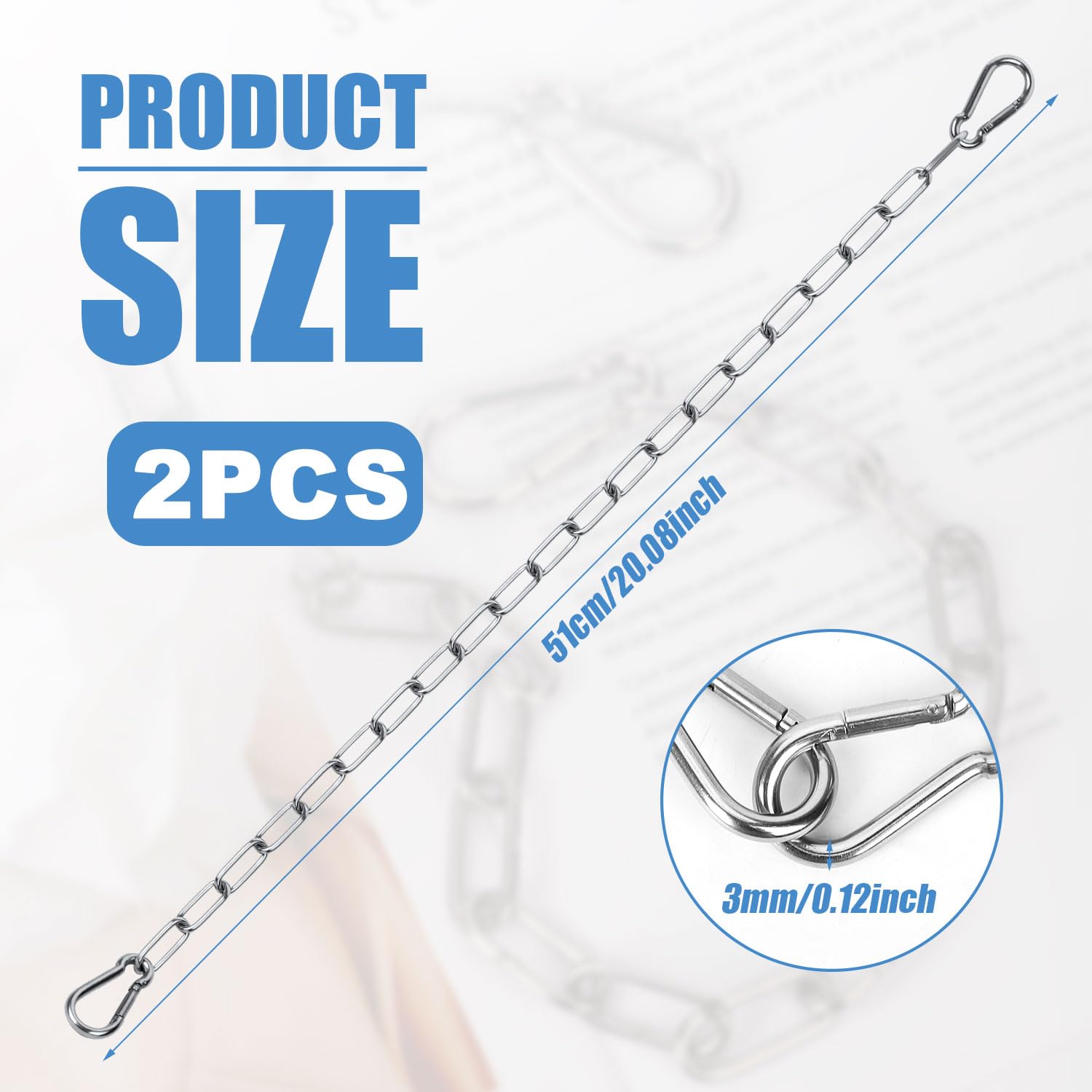 2pcs Serrure à Chaîne pour Portail, 51cm Serrure à Chaîne en Acier Inoxydable avec Mousquetons pour Clôtures Extérieures Cages pour Animaux de Compagnie Fournitures de Vache de Chèvre (Argent)