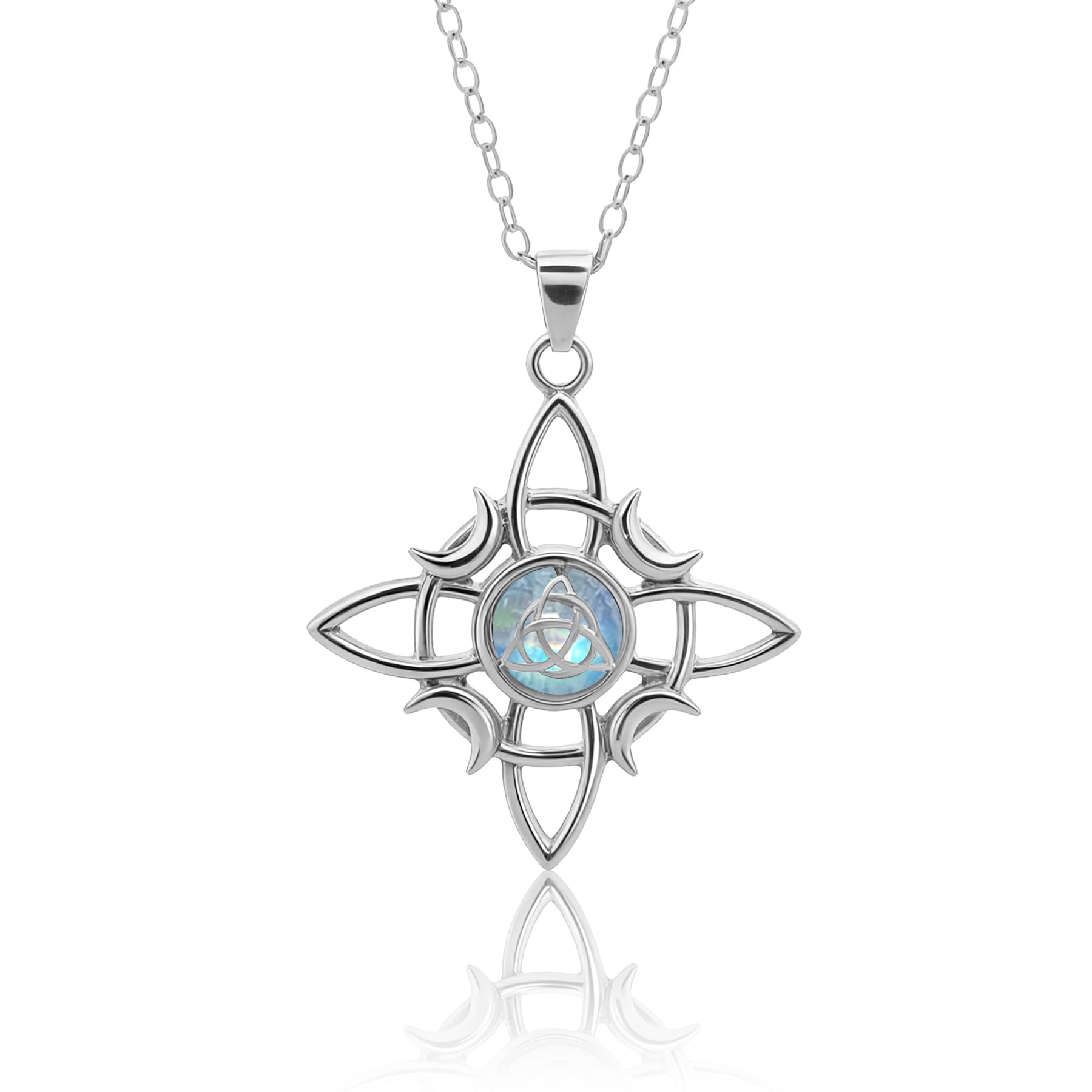 Witches Knot Necklace Sterling Silver - Celtic Knot Necklace Wiccan Moonstone Pendant, Protection Jewelry, Nudo De Bruja Jewelry Gifts for Women