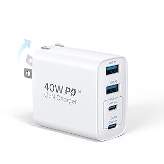 合計40W 急速充電器 タイプc 充電器【折畳み式/GaNIII技術/超低温/PSE技術基準適合】 4 IN 1 USB コンセント四台同時充 電 スマホ 充 電器 iPhone iPad Androidその他各種機器対応 白色