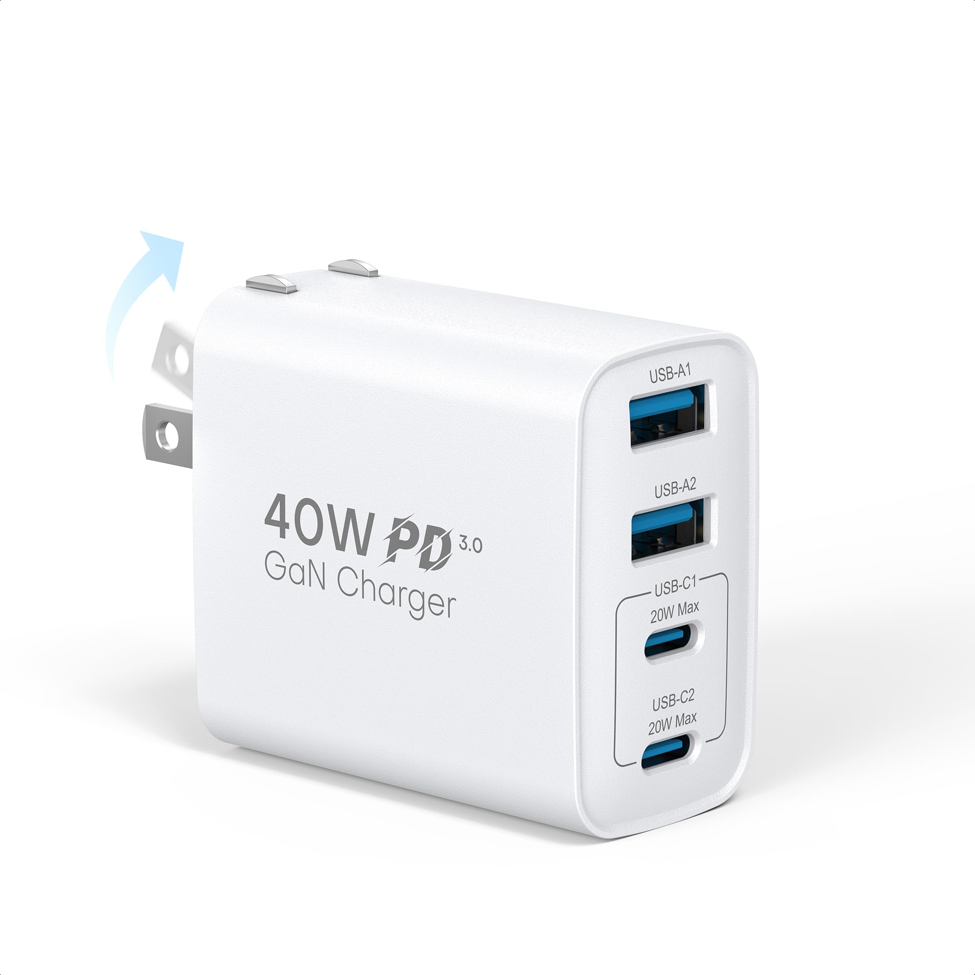 TOPADRE 合計40W 急速充電器 タイプc 充電器【折畳み式/GaNIII技術/超低温/PSE技術基準適合】 4 IN 1 USB コンセント四台同時充 電 スマホ 充 電器 iPhone iPad Androidその他各種機器対応 白色