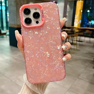 YUMESS Funda de Lujo para teléfono con patrón de Concha Colorida para iPhone 11 12 13 14 15 Pro MAX 15plus Funda Protectora Hermosa a Prueba de Golpes, Rosa, para iPhone 15 Pro