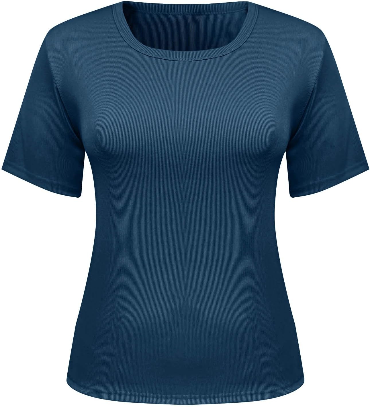 Womens Short Sleeve Shirts with Built in Bra Summer Basic T-Shirts Workout Yoga Tops Athletic Plus Size Crew Neck Top