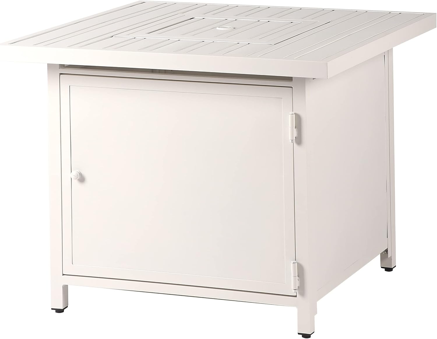 Square 32 in. x 32 in. Aluminum Propane Fire Pit Table with Glass Beads, Two Covers, Lid, 37,000 BTUs in White Finish