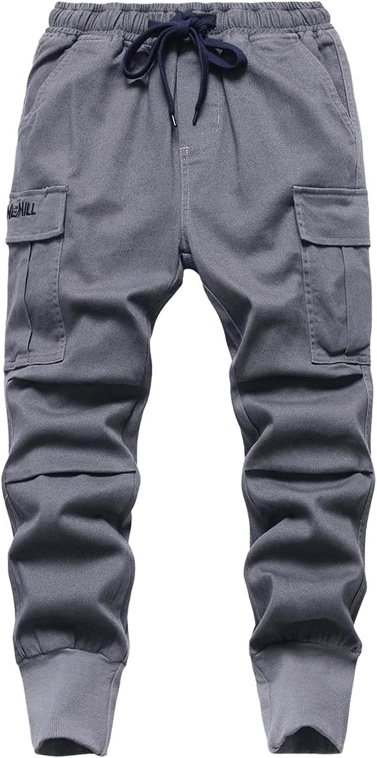 TLAENSON Boys Joggers Cargo Pants for Kids Drawstring Elastic Waist Cotton Twill Jogging School Pant