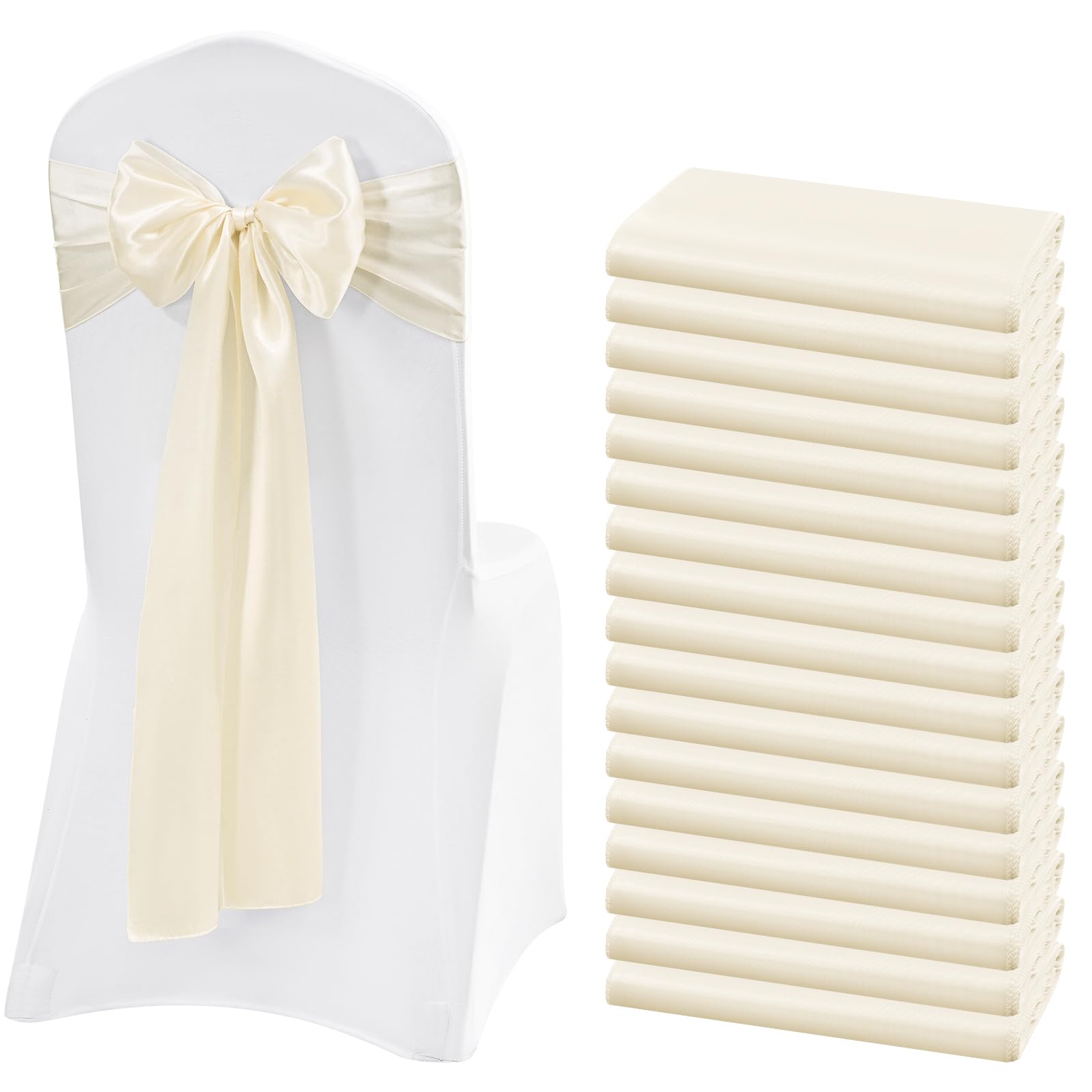 Lykoow 60 Pcs Satin Chair Sashes - Ivory Satin Chair Decorative for Wedding Reception Party Hotel Home Kitchen Decoration — image 1
