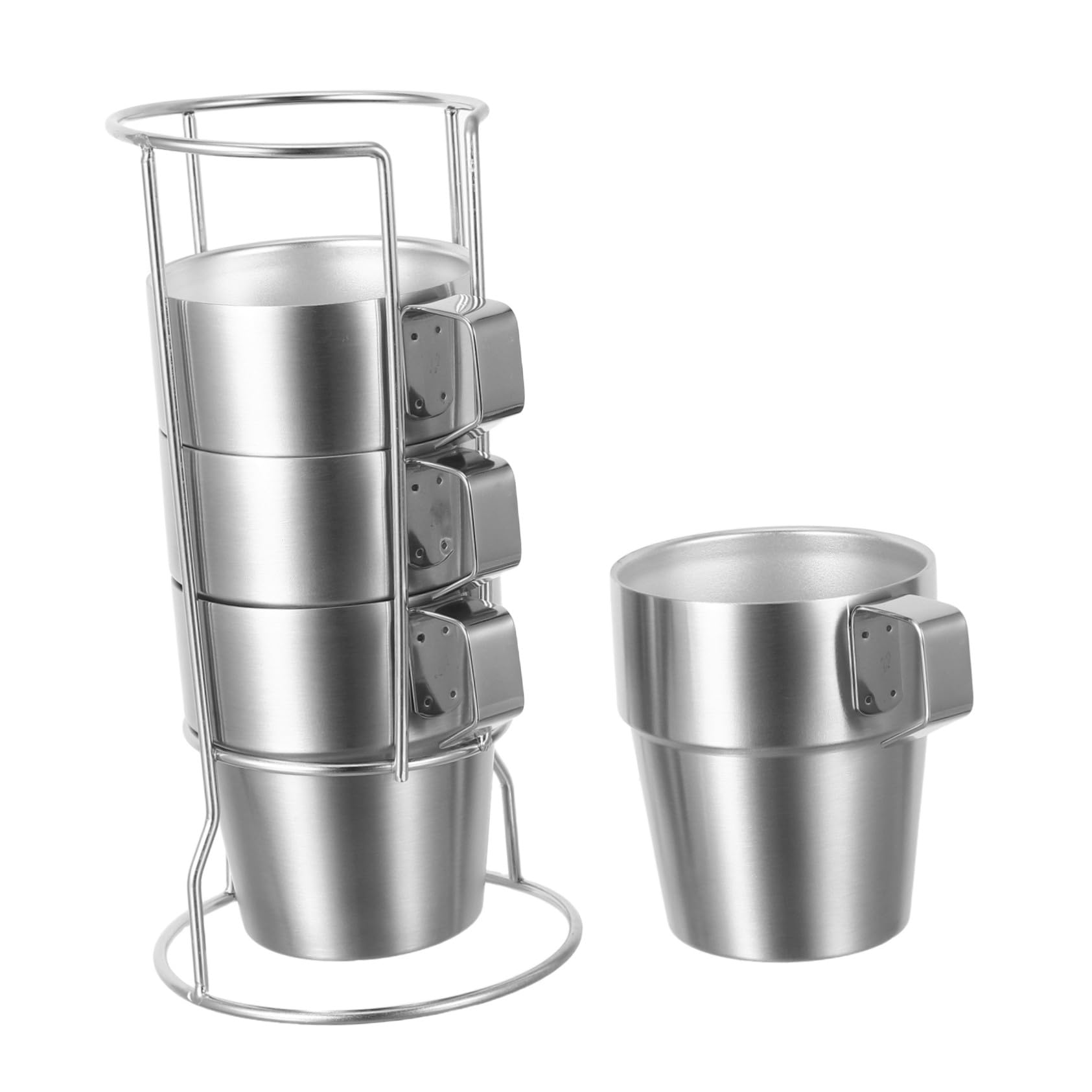 Healifty Tazas Apilables de Acero Inoxidable con Doble Pared y Aislamiento Térmico con Asa y Soporte para Camping Té Café y Bebidas Frías Tazas Infantiles Antitérmicas