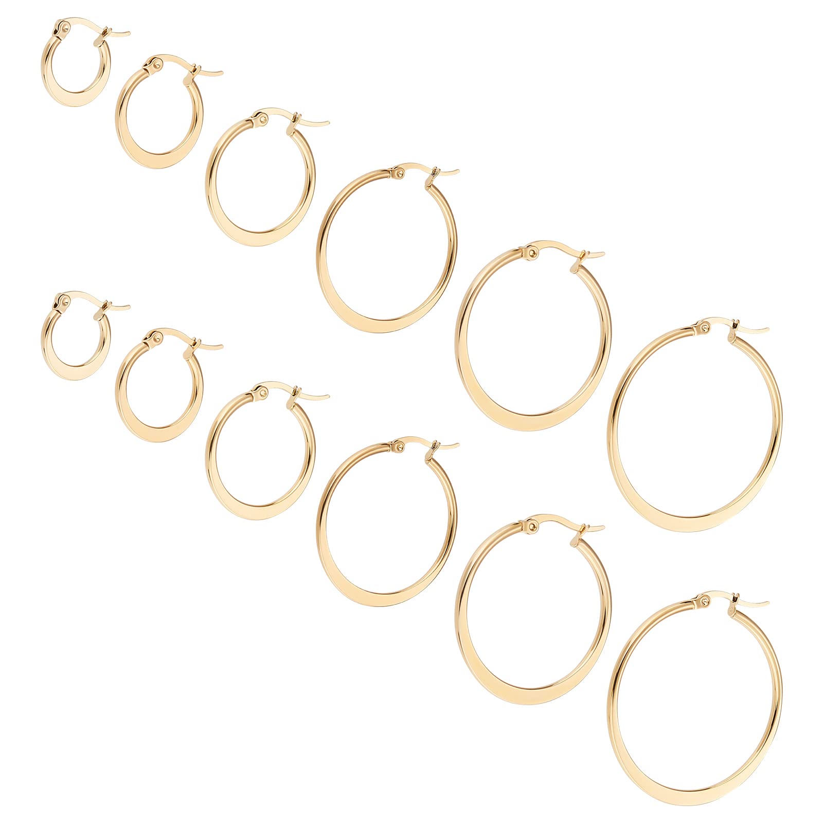 UNICRAFTALEUNICRAFTALE 6 Tamaños Pendientes Huggie de Oro 12 pares Pendientes de Aro de Acero Inoxidable Hipoalergénicos Pin de 1x0.7 mm Pendientes de Aro Pequeños A Grandes Conjunto de Aros Componentes