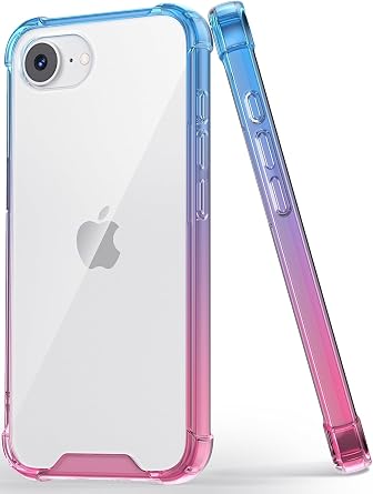 Compatible with iPhone 17e Case & iPhone 16e Case, Clear Cute Gradient Slim Phone Cover Reinforced TPU Bumper Hard PC Back Shockproof Protective Case 6.1 inch Blue Pink