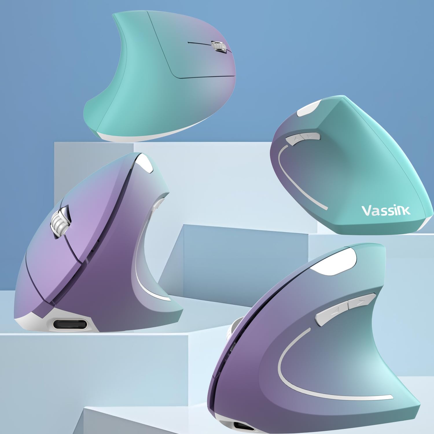 Vassink Ergonomic Wireless Rechargeable Mouse,USB A+TypeC(2in 1) Connection, 800/1200/1600 DPI, 6 Buttons,2.4GHz Carpal Tunnel Vertical Mice, for Laptop, Desktop,MacBook