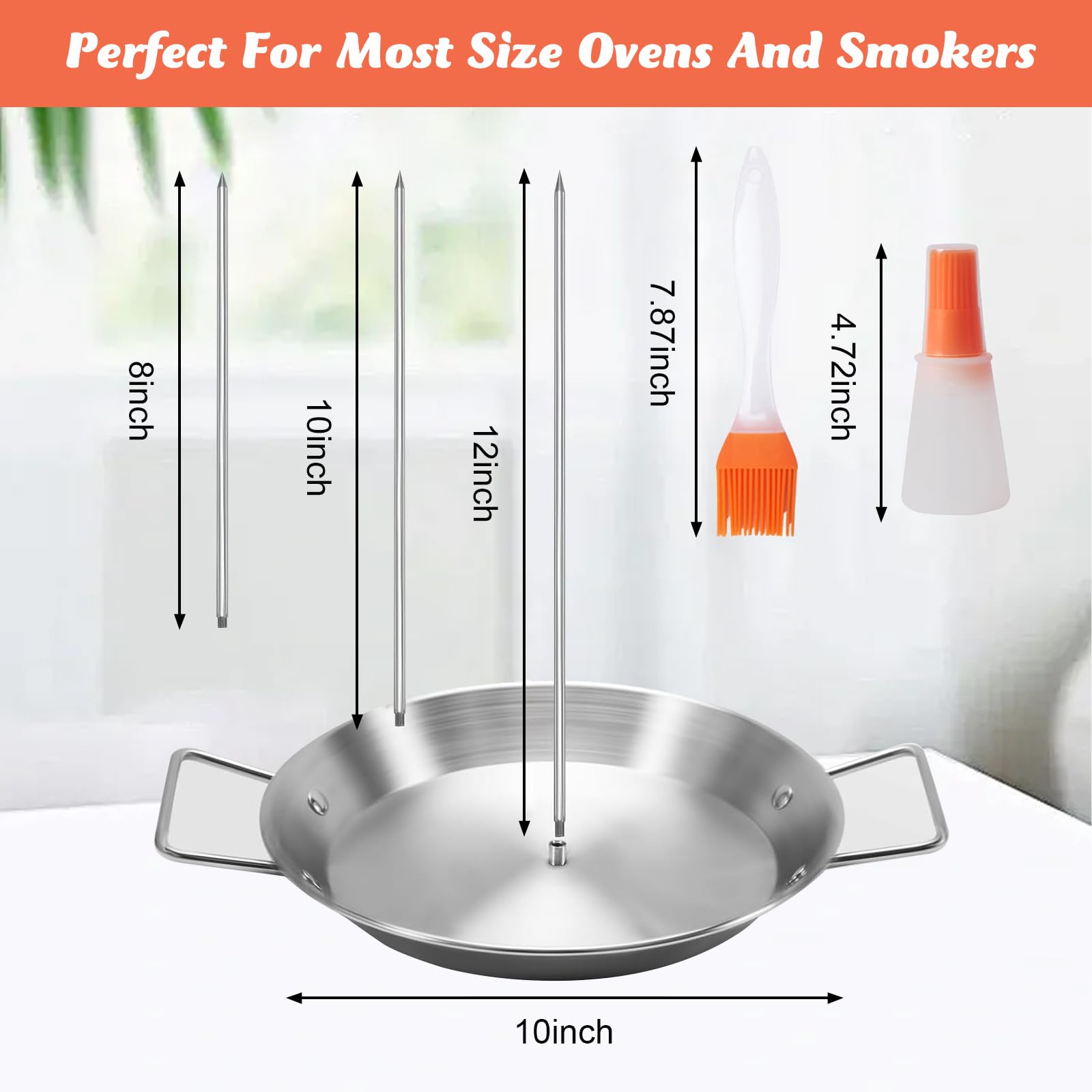 MEETOZ Stainless Steel Vertical Meat Skewer, BBQ Vertical Skewer Grill with 3 Replacement Spikes - Image 2