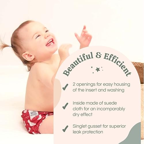 Miniatura 4 de LA PETITE OURSE 4 pañales impresos de tela a presión de tamaño único con 8 inserciones de bambú de 4 capas + 1 bolsa húmeda gratis, para bebés que