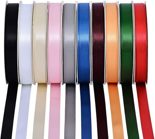 Miniatura 2 de YAMA Surtido de cintas de satén de doble cara de color sólido, 38 pulgadas, 5 yardasrollo, 10 colores en total 50 yardas para envolver regalos,
