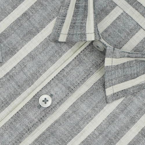 Image of GHPC Cotton Linen Striped Half Sleeves Regular Fit Formal Shirt for Men