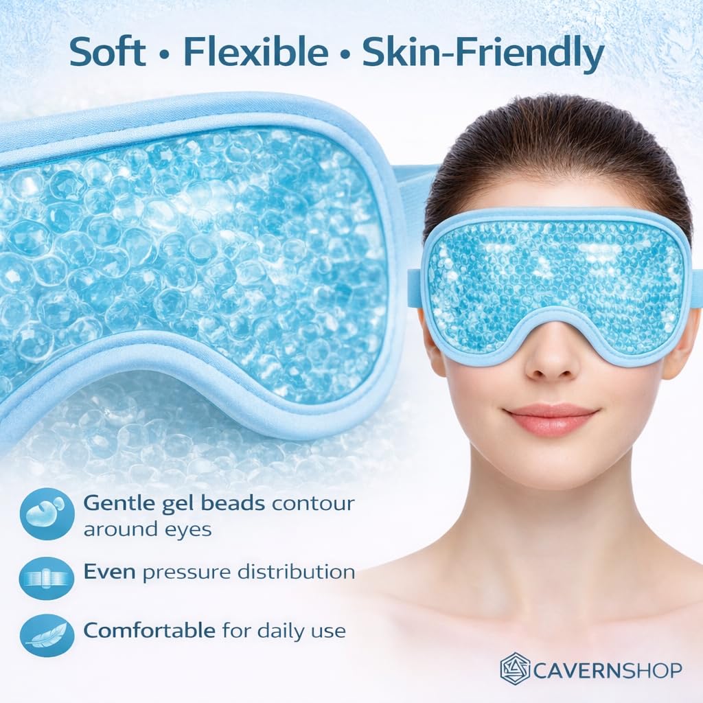 Reusable Gel Beads Eye Mask for Hot & Cold Therapy | Cooling Eye Mask for Sleeping, Puffy Eyes & Eye Relaxation | Adjustable Elastic Strap | Unisex | Light Blue — Amazon image 5