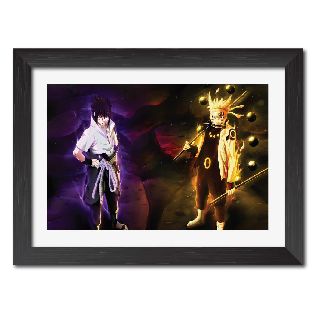 TenorArts Naruto and Sasuke Uchiha Poster Naruto Anime Laminated Poster Framed Painting with Matt Finish Black Frame (12inches x 9inches)