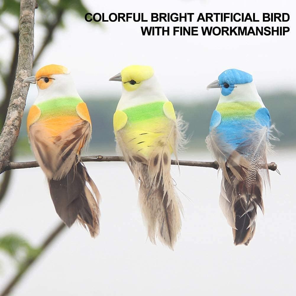 HERCHR Lote de 12 Pájaros Artificiales de Espuma con Plumas, Decoración Multicolor para Jardín, Bodas y Manualidades