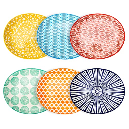 KitchenTour Porzellan Speiseteller 6er Set, 20,3 cm Keramik Curve Servierteller für Salat, Dessert, Steak, Pasta, Mikrowelle und Spülmaschine geeignet Cover