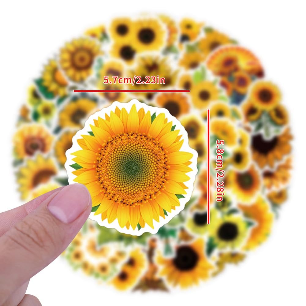 50Pcs Sunflower Stickers Laptop Car Scrapbook Phone Skateboard Suitcase Luggage Bike Sunflower Vinyl Waterproof Aesthetic Personalised Stickers for Teens Boys Girls Adults - Image 4