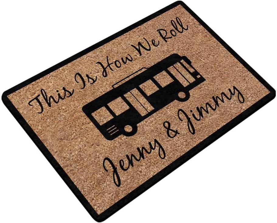 MyPupSocks Personalized Custom Doormat Text Name 24"x16" Rubber Mat This is How We Roll Black Car Custom Door Mats Outdoor